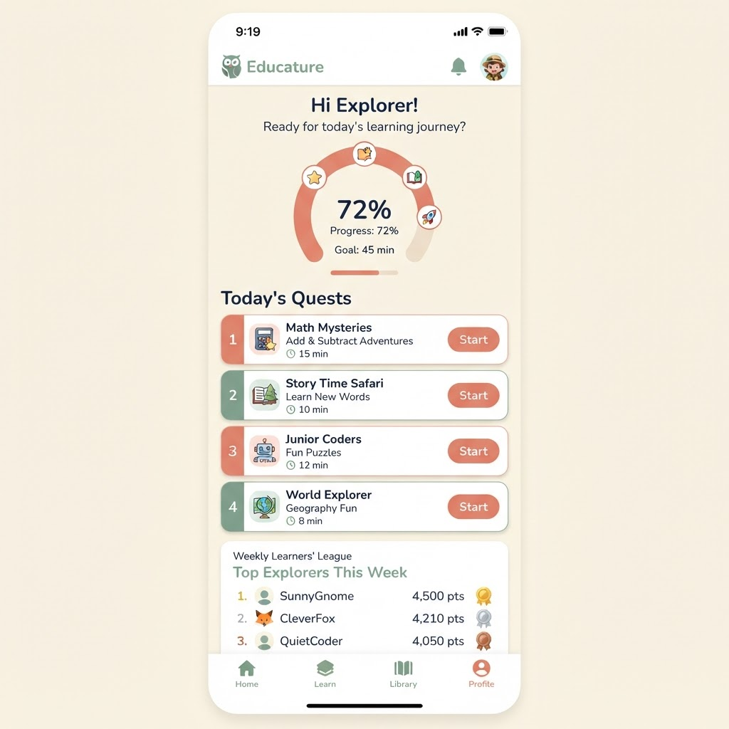 Educature mobile app daily quests